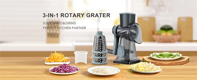 LMETJMA 3 in 1 Rotary Cheese Grater, Vegetable Slicer