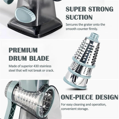 LMETJMA 3 in 1 Rotary Cheese Grater, Vegetable Slicer