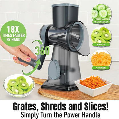 LMETJMA 3 in 1 Rotary Cheese Grater, Vegetable Slicer