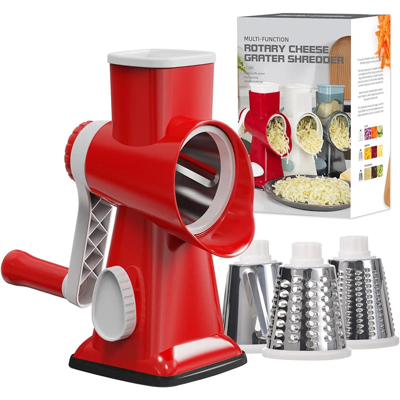 LMETJMA 3 in 1 Rotary Cheese Grater, Vegetable Slicer