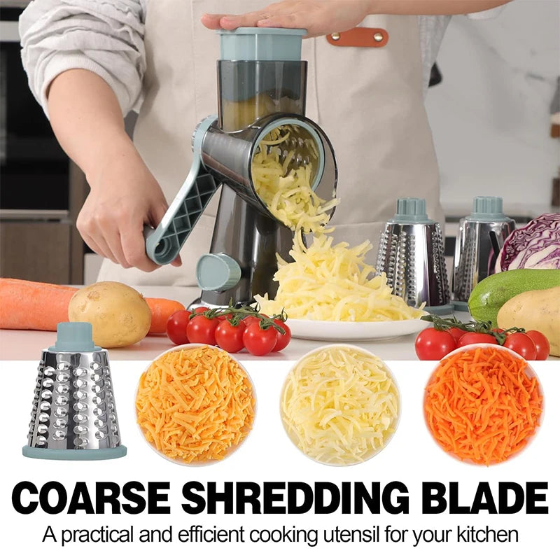 LMETJMA 3 in 1 Rotary Cheese Grater, Vegetable Slicer