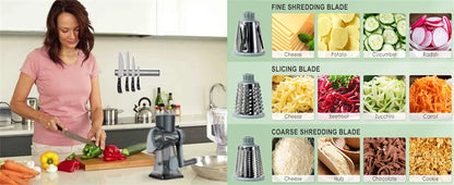 LMETJMA 3 in 1 Rotary Cheese Grater, Vegetable Slicer